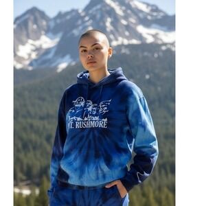 Destinations‎ Mt Rushmore Tie Dye Hoodie Sweatshirt Mens XL Blue White Graphic